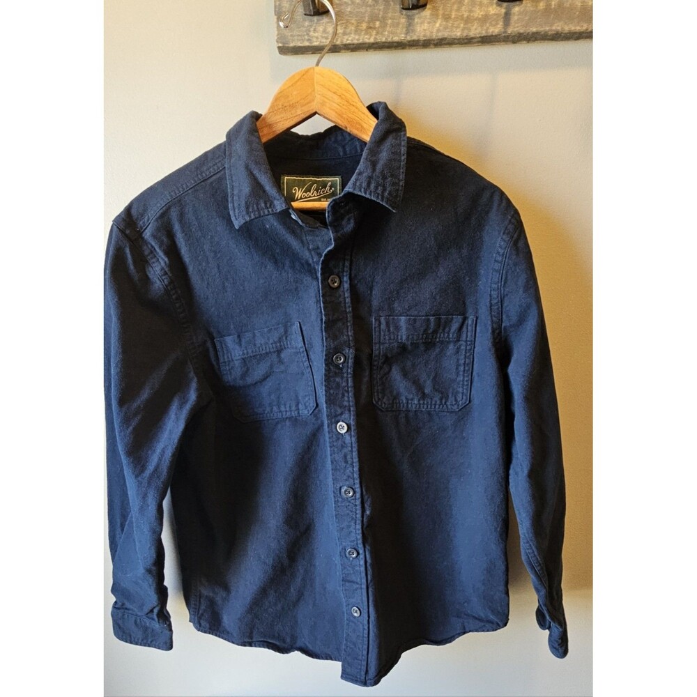 Woolrich Flannel Shirt Mens L Blue Flap Pocket Regular Fit L/S Collar Button Up